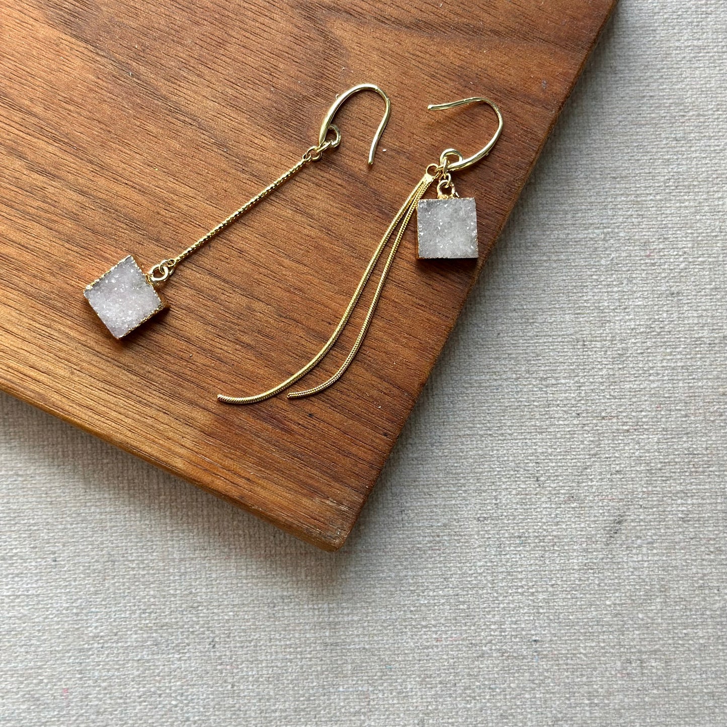 Druzy Square Asymmetric Gold-plated Earring