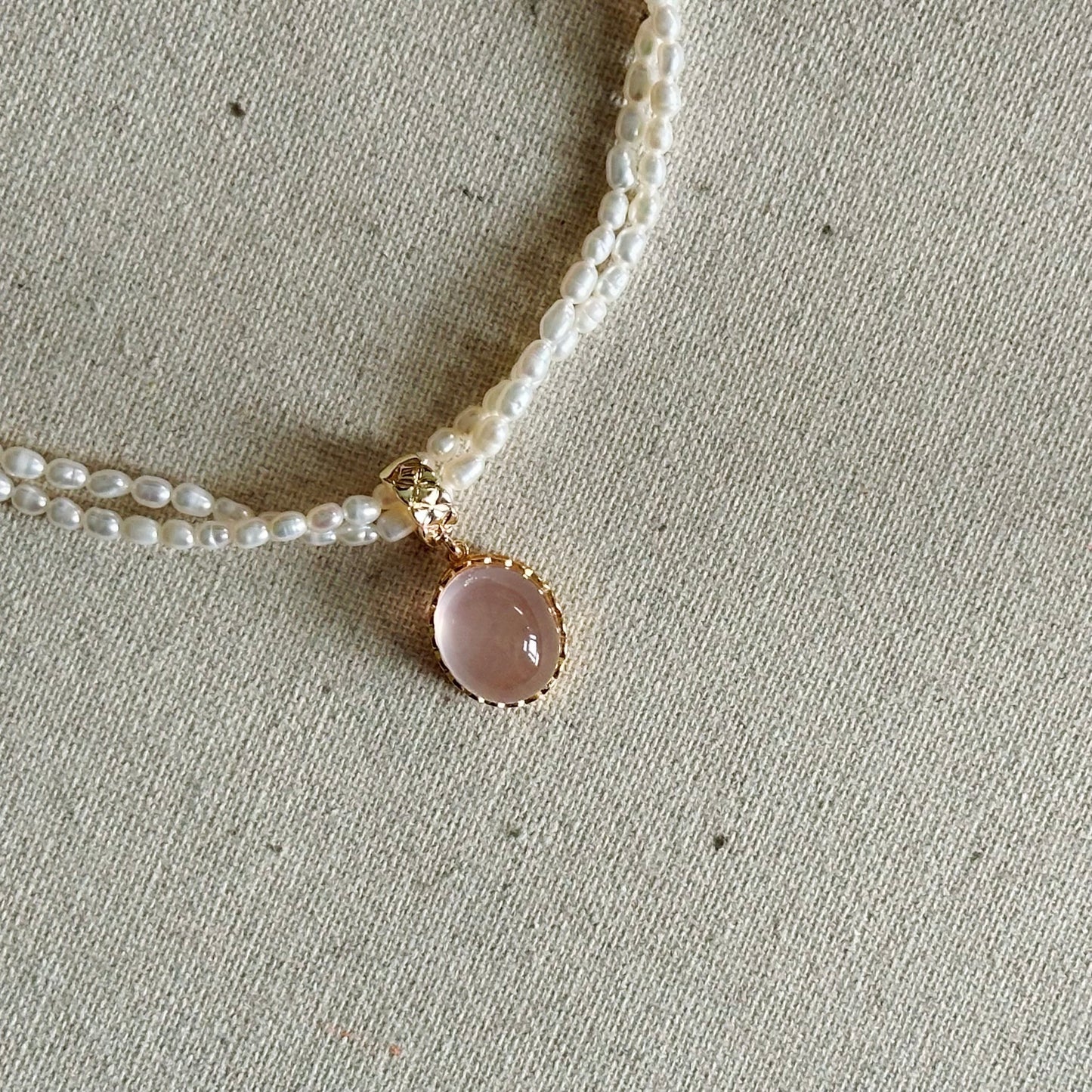 Two-way Rose Quartz And Double Layer Freshwater Pearl Beaded Necklace
