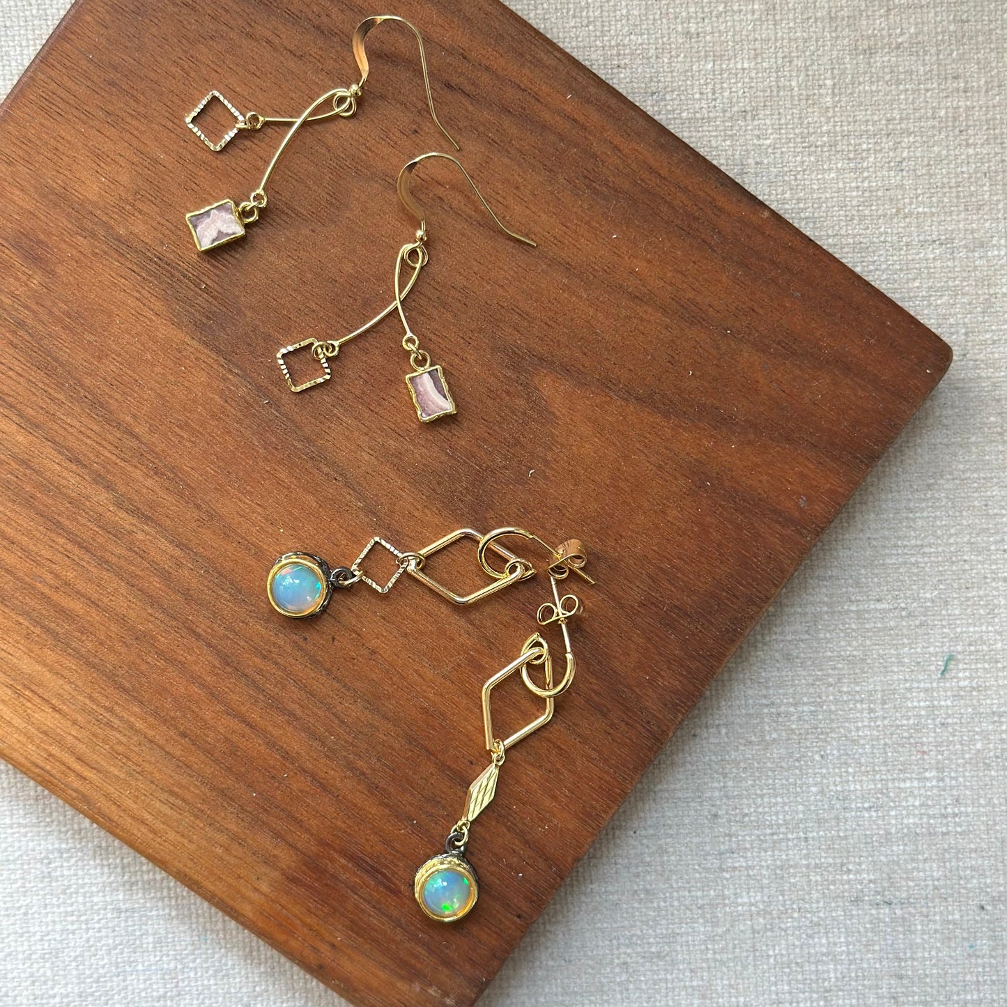 Rhodochrosite And Square 14K Gold-filled Earring