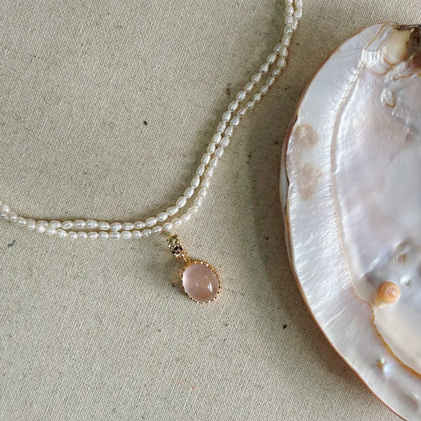 Two-way Rose Quartz And Double Layer Freshwater Pearl Beaded Necklace