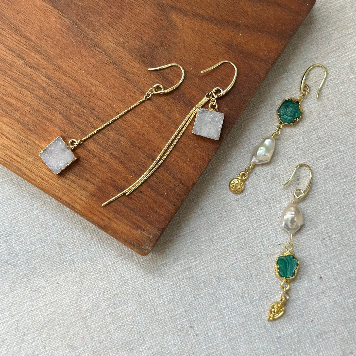 Malachite And Freshwater Pearl Gold-plated Earring