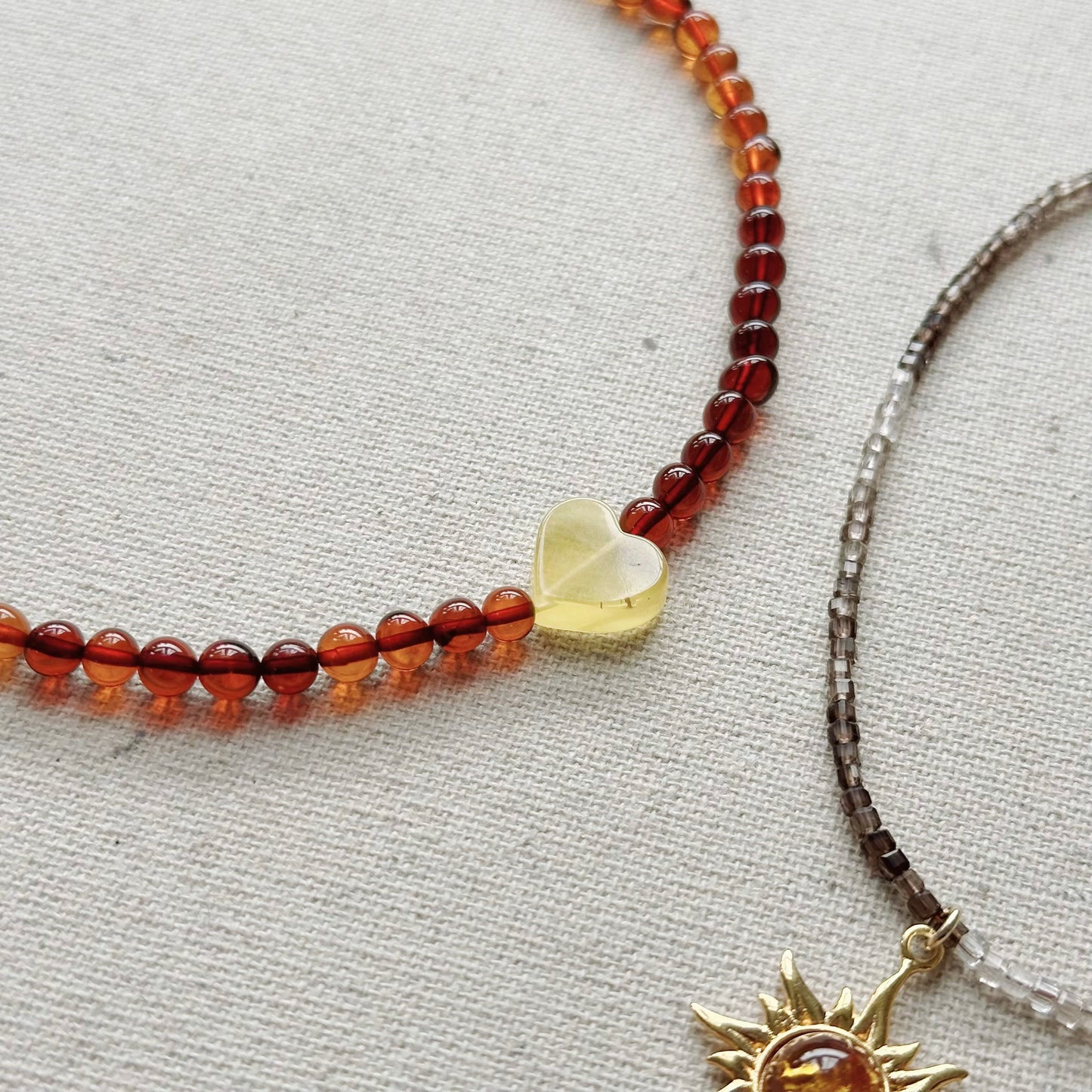 Heart-shaped Amber Beaded Necklace
