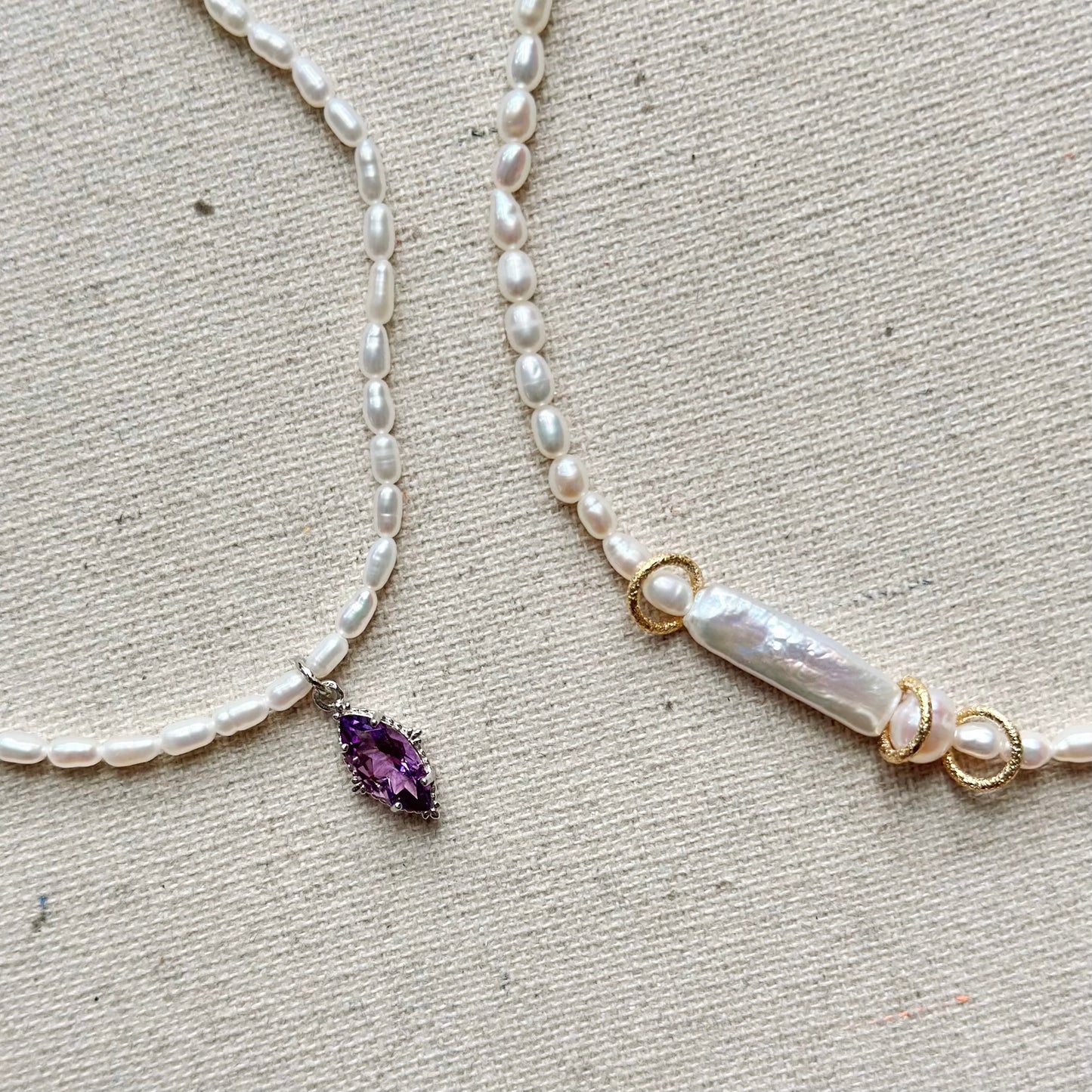 Freshwater Pearl Beaded And Amethyst Necklace