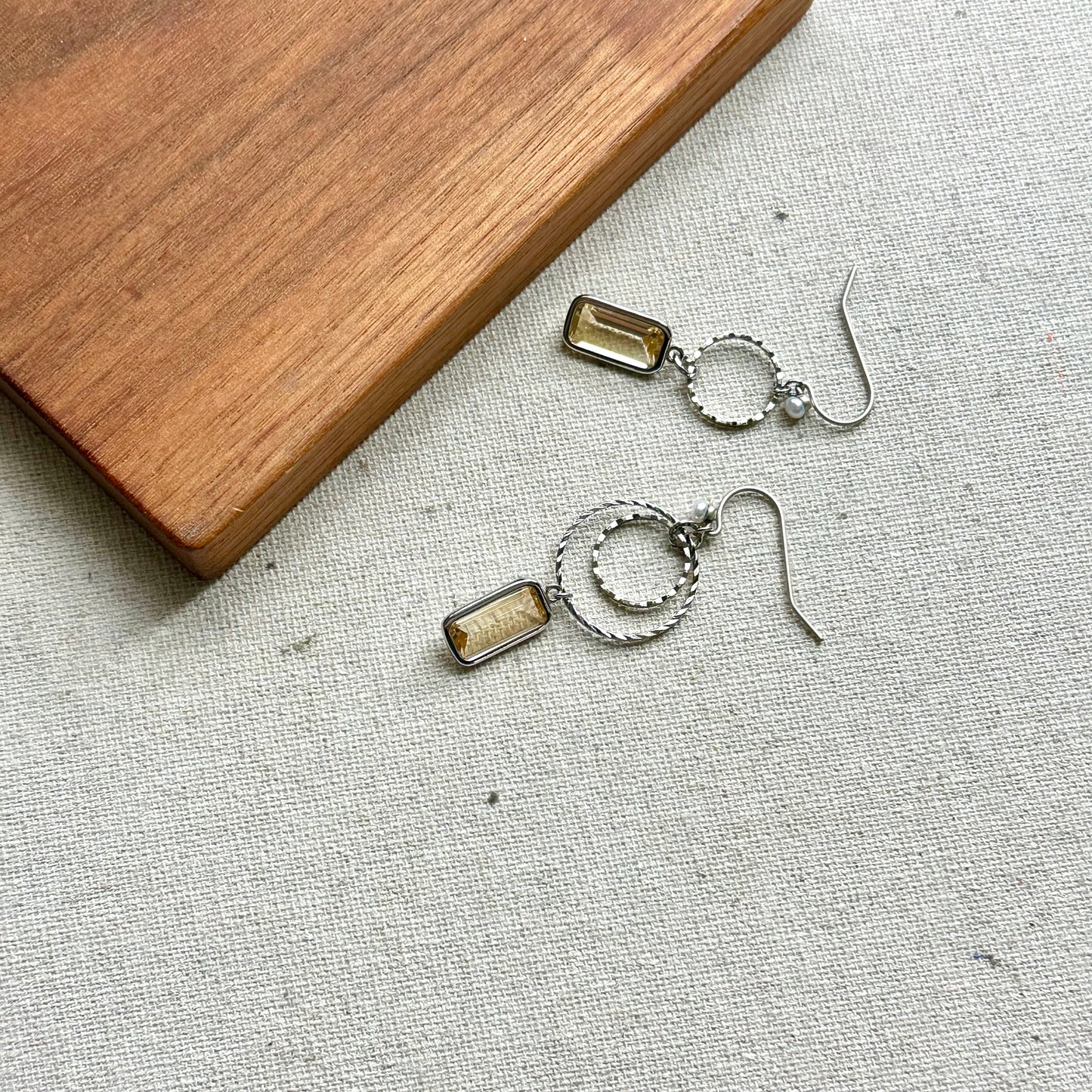 Citrine Asymmetric Sterling Silver Earring