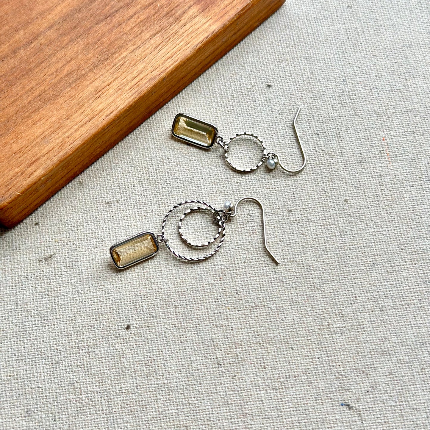 Citrine Asymmetric Sterling Silver Earring