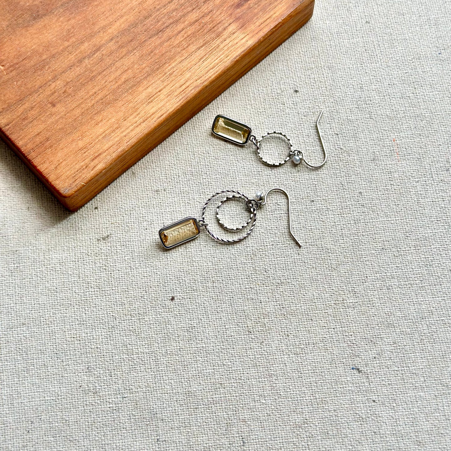 Citrine Asymmetric Sterling Silver Earring