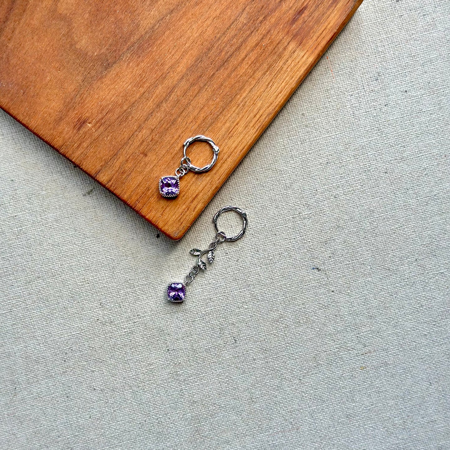 Two-way Amethyst Sterling Silver Ear Hoop