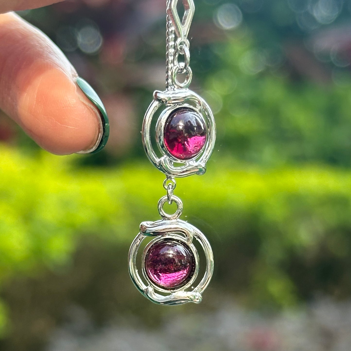 Garnet Asymmetric Sterling Silver Earring