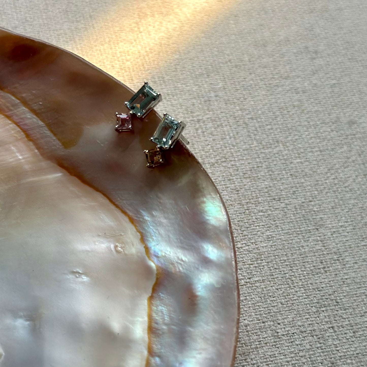 Aquamarine And Tourmaline Sterling Silver Ear Stud