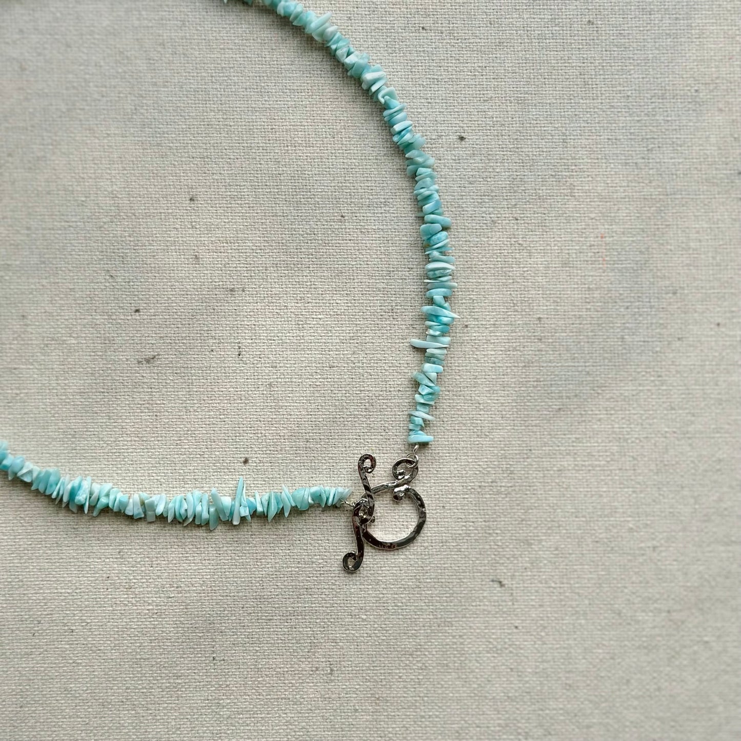 Two-way Larimar Beaded Hoop Toggle Sterling Silver Necklace