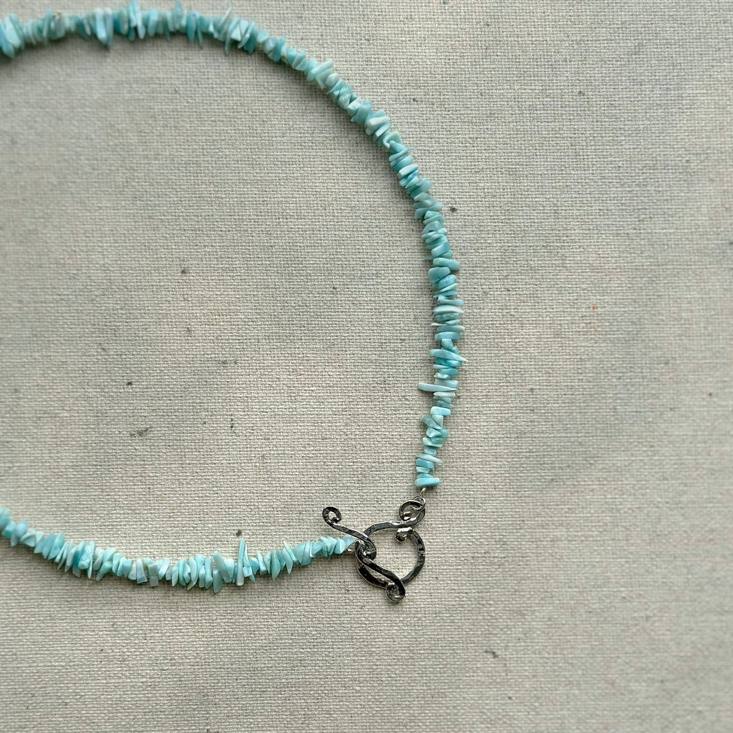 Two-way Larimar Beaded Hoop Toggle Sterling Silver Necklace