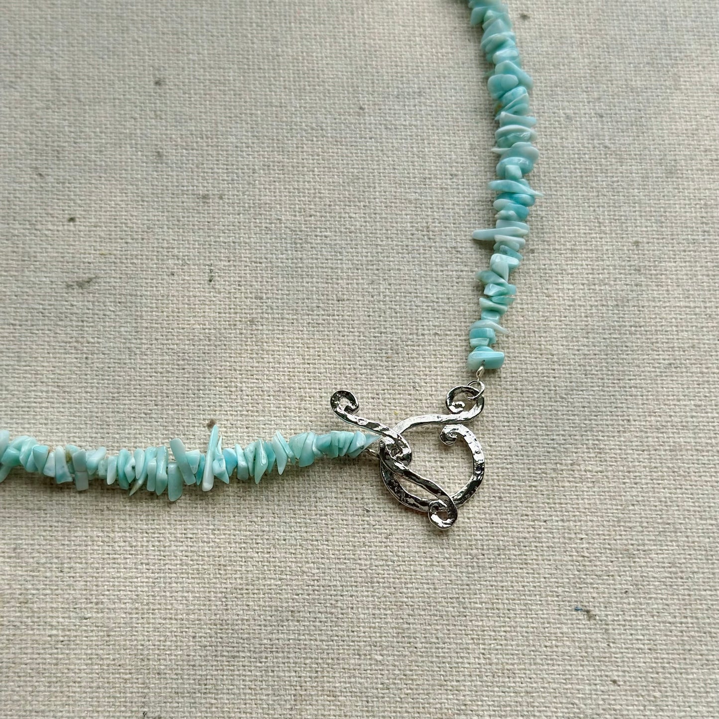 Two-way Larimar Beaded Hoop Toggle Sterling Silver Necklace