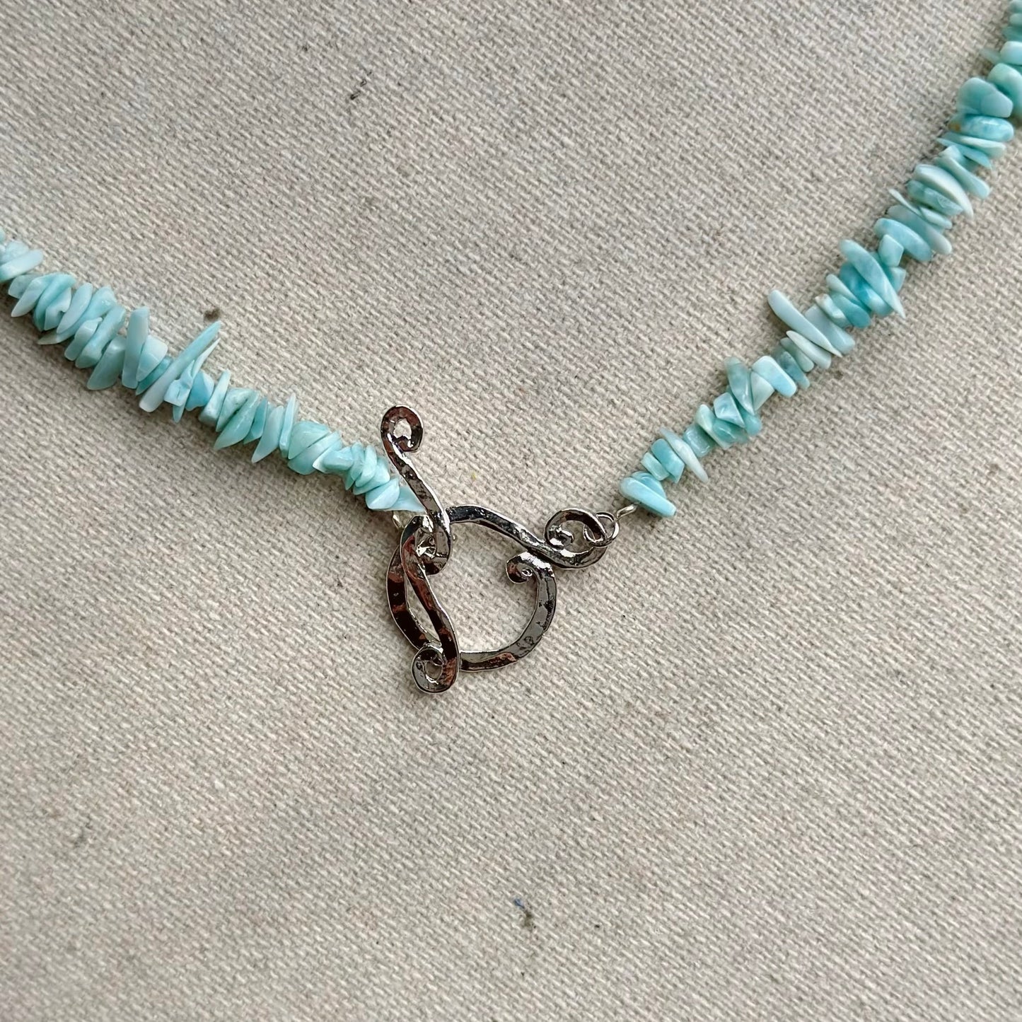 Two-way Larimar Beaded Hoop Toggle Sterling Silver Necklace