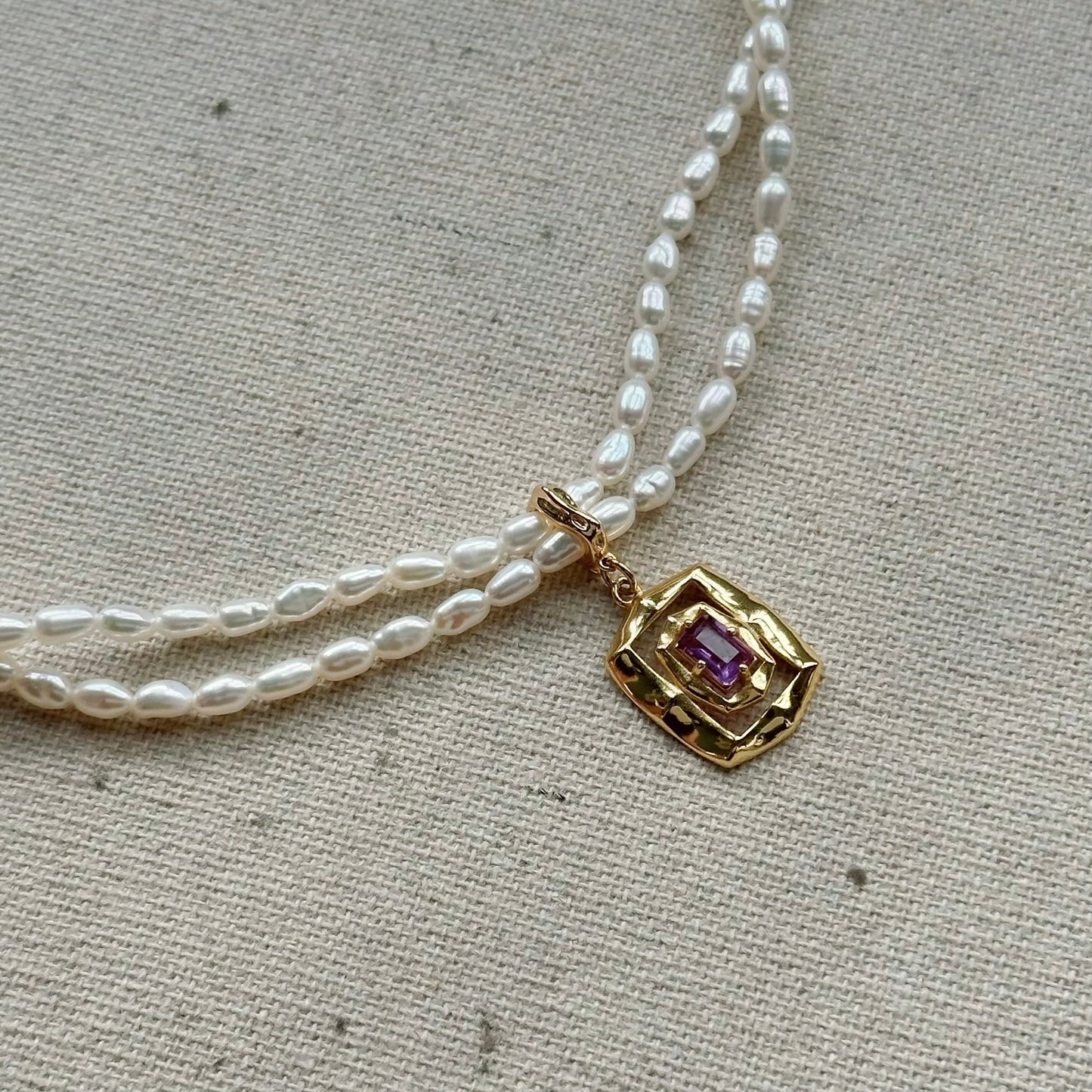 Freshwater Pearl Beaded And Amethyst Pendant Necklace