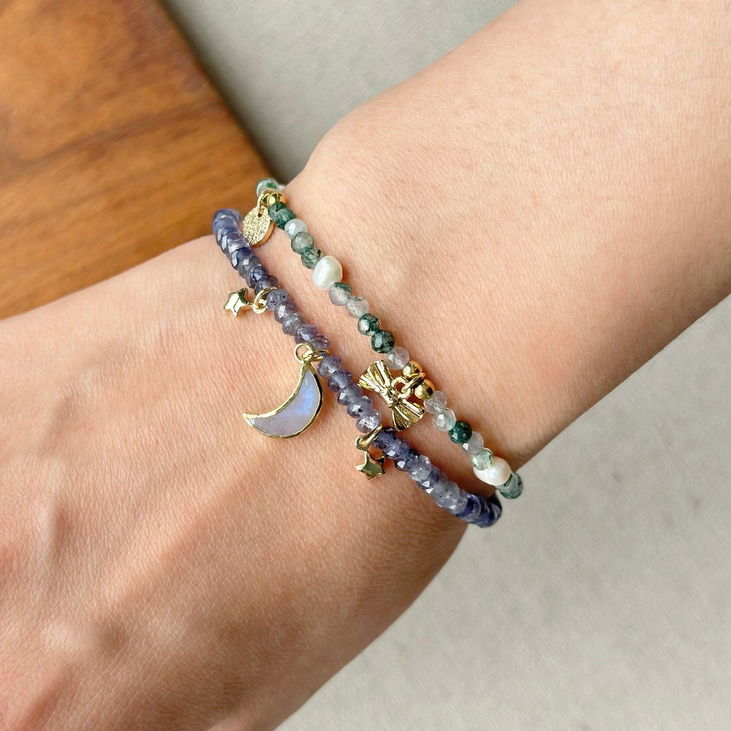 Iolite Beaded And Moonstone Bracelet