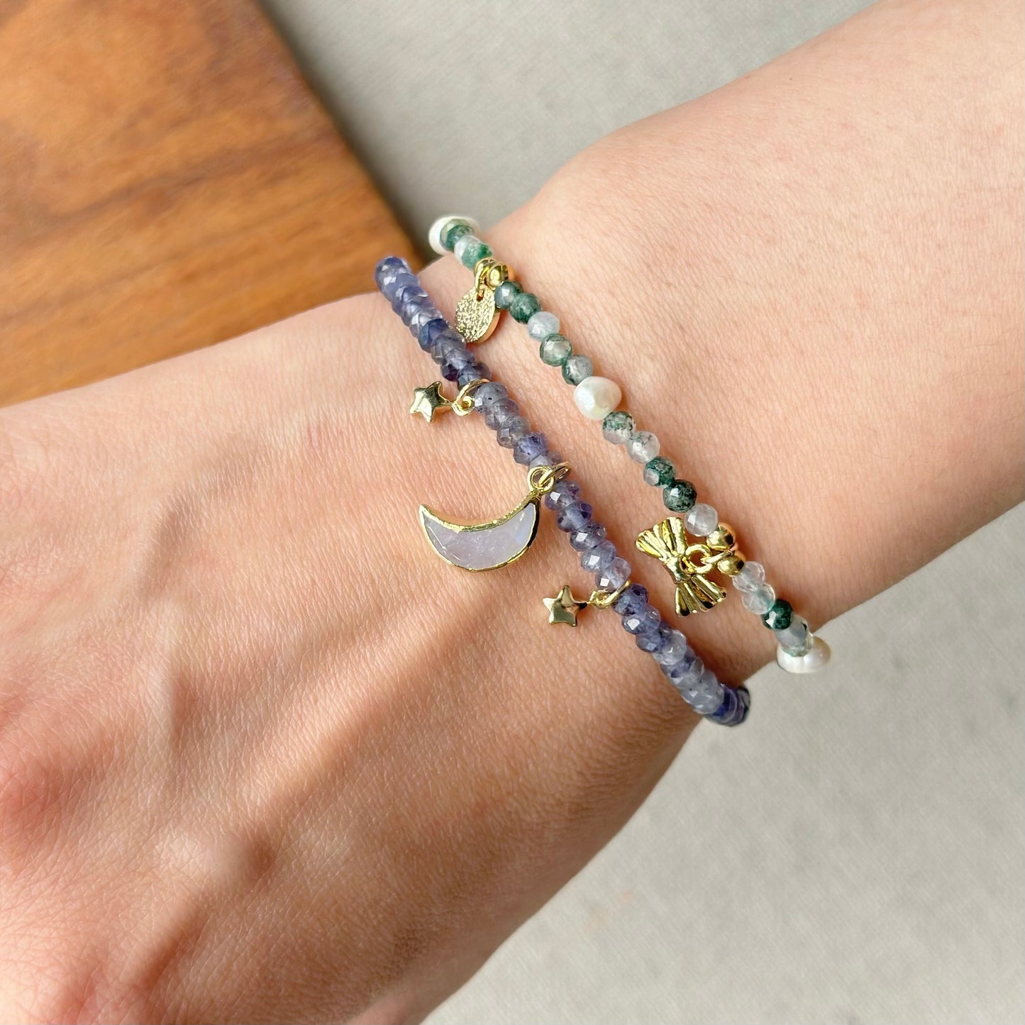 Iolite Beaded And Moonstone Bracelet