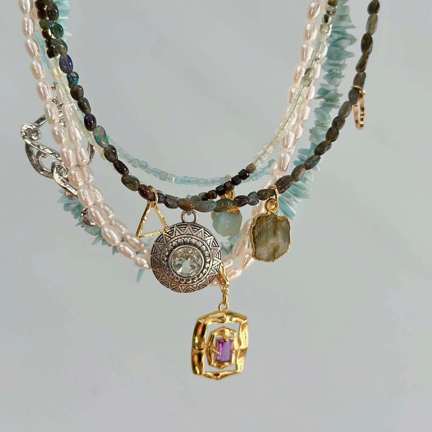 Freshwater Pearl Beaded And Amethyst Pendant Necklace