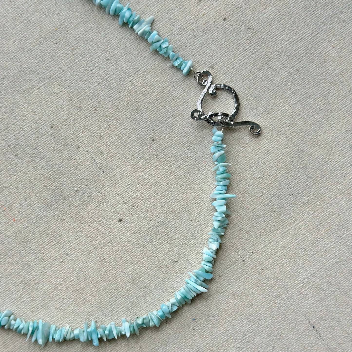 Two-way Larimar Beaded Hoop Toggle Sterling Silver Necklace