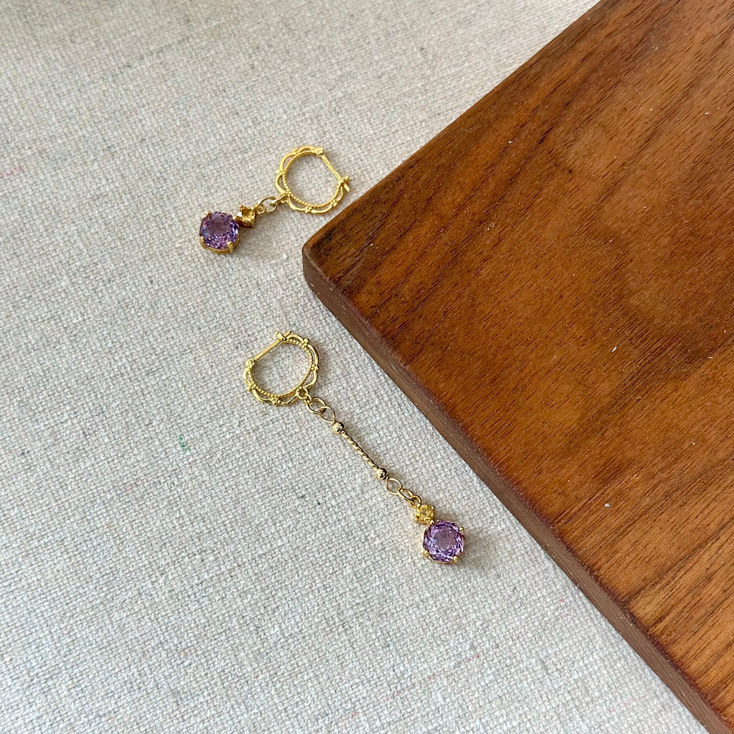 Amethyst And Citrine Gold-plated Lace Cutout Ear Hoop