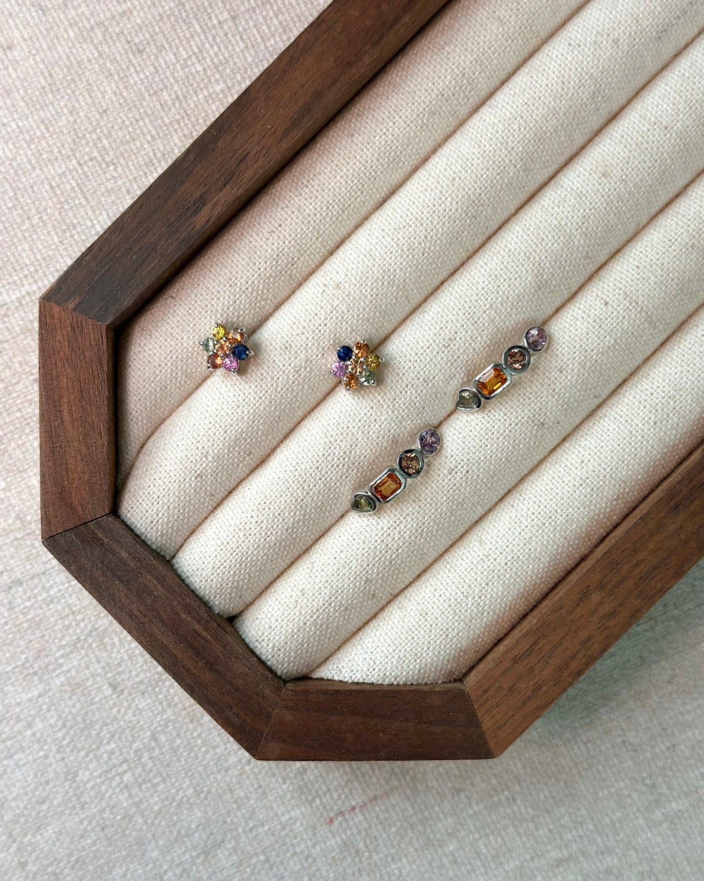 Multi Sapphire Flower Sterling Silver Ear Stud