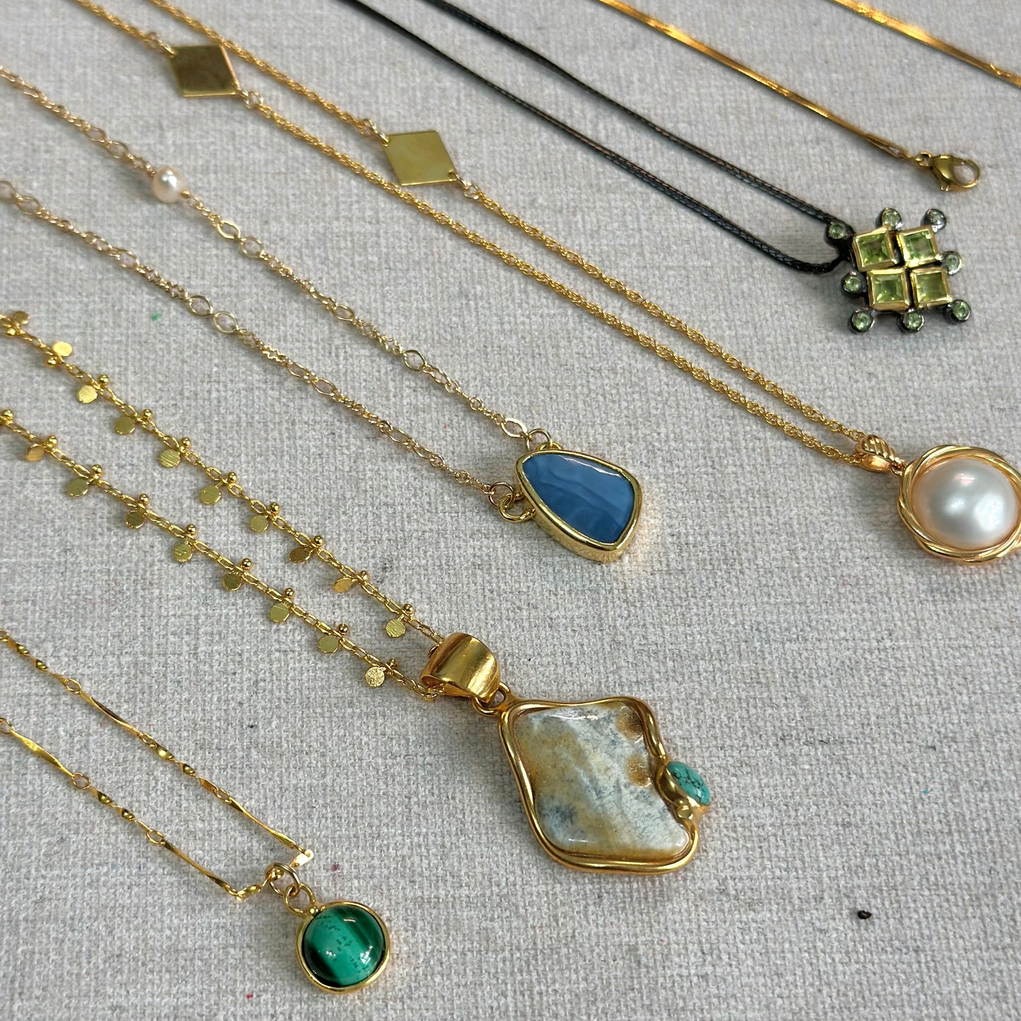 Amber And Turquoise Long Gold-plate Necklace