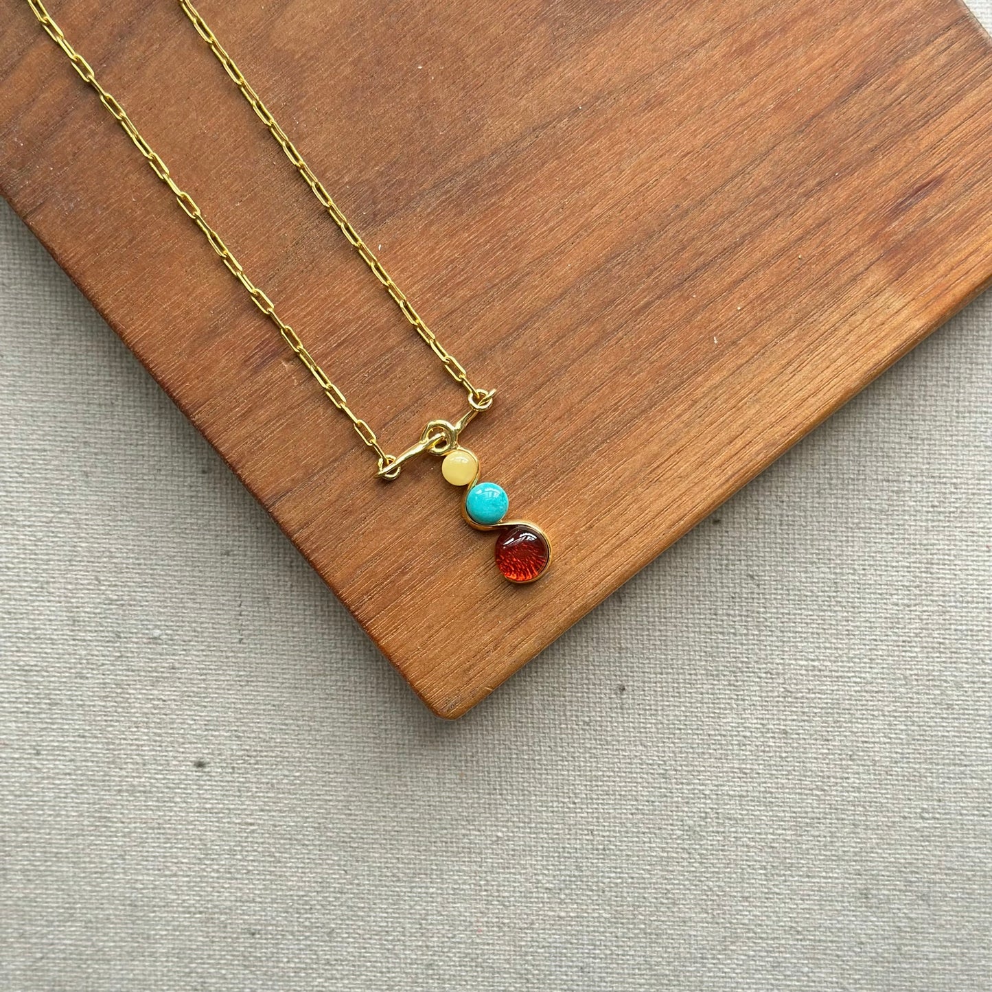 Turquoise Amber Mix Gold-plated Necklace