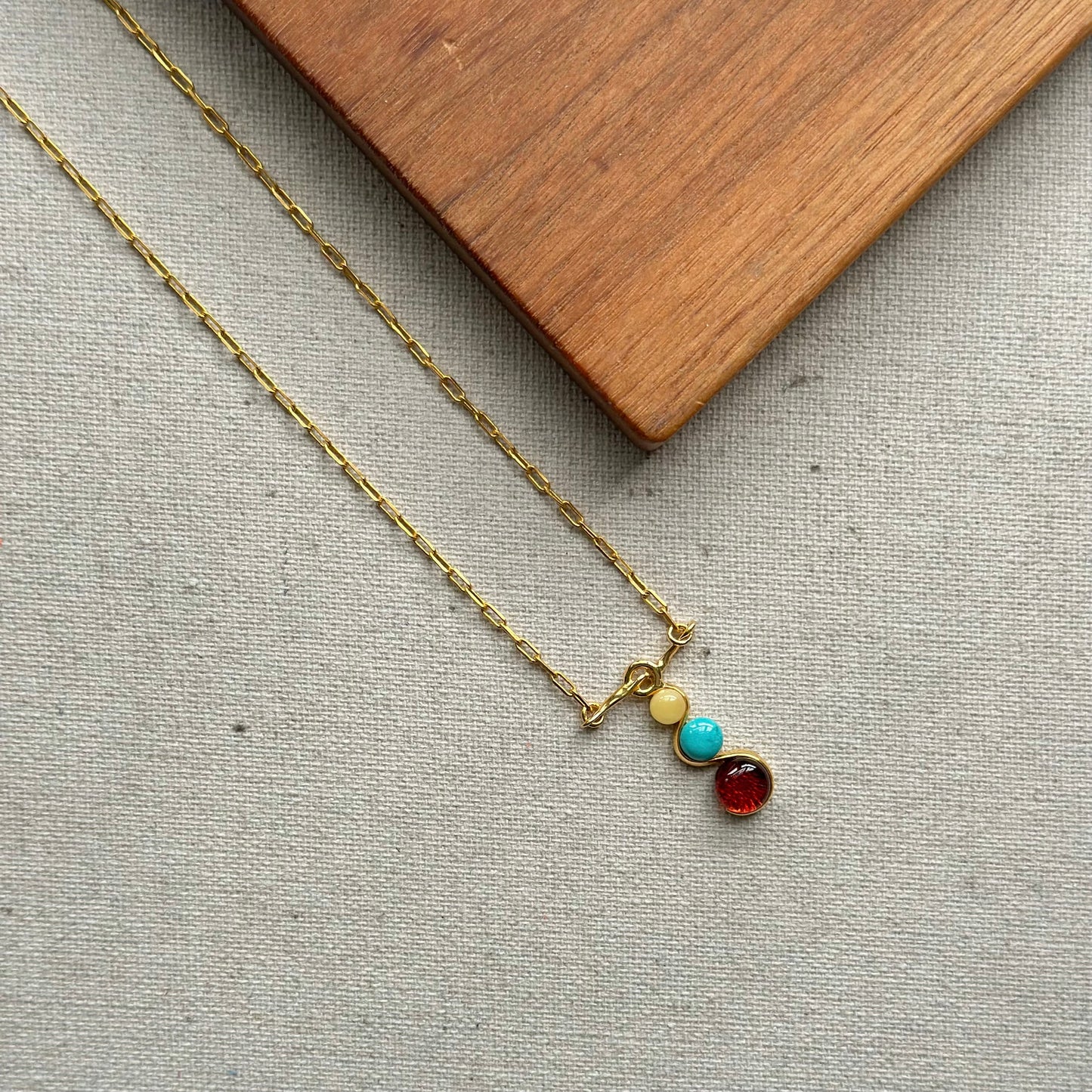 Turquoise Amber Mix Gold-plated Necklace