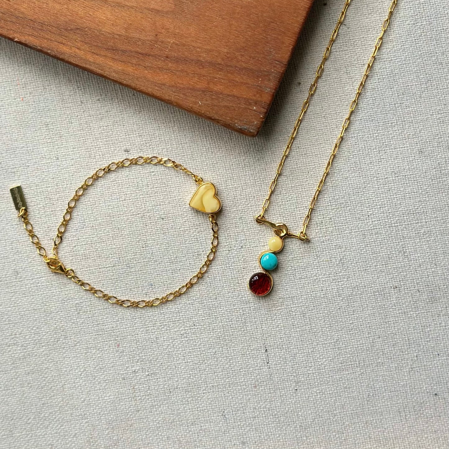 Turquoise Amber Mix Gold-plated Necklace