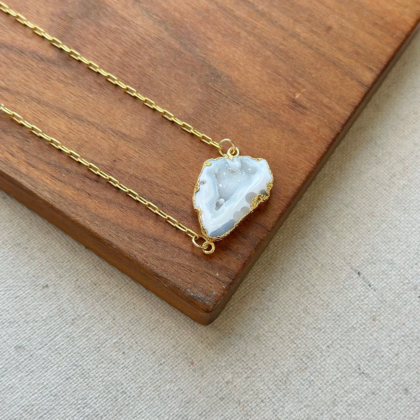 White Agate And Sodalite Gold-plated Long Necklace