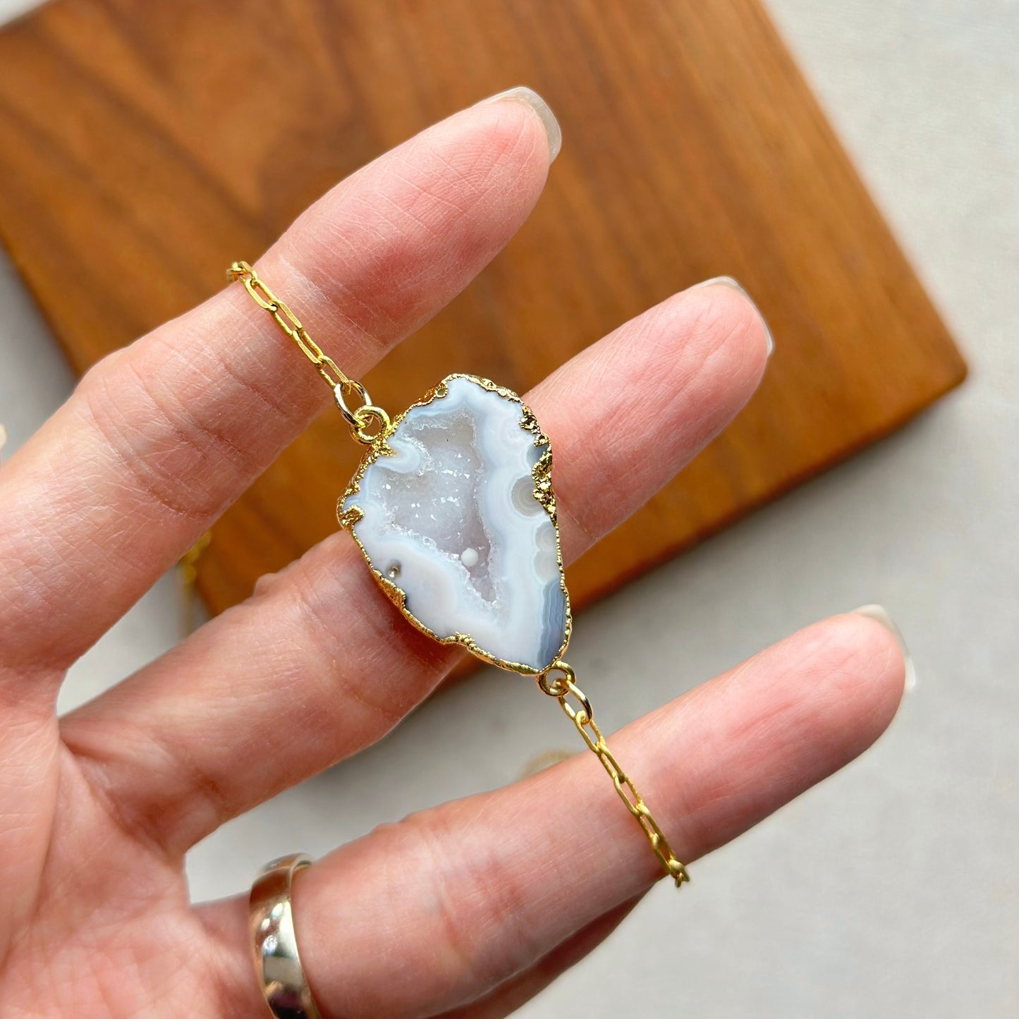 White Agate And Sodalite Gold-plated Long Necklace