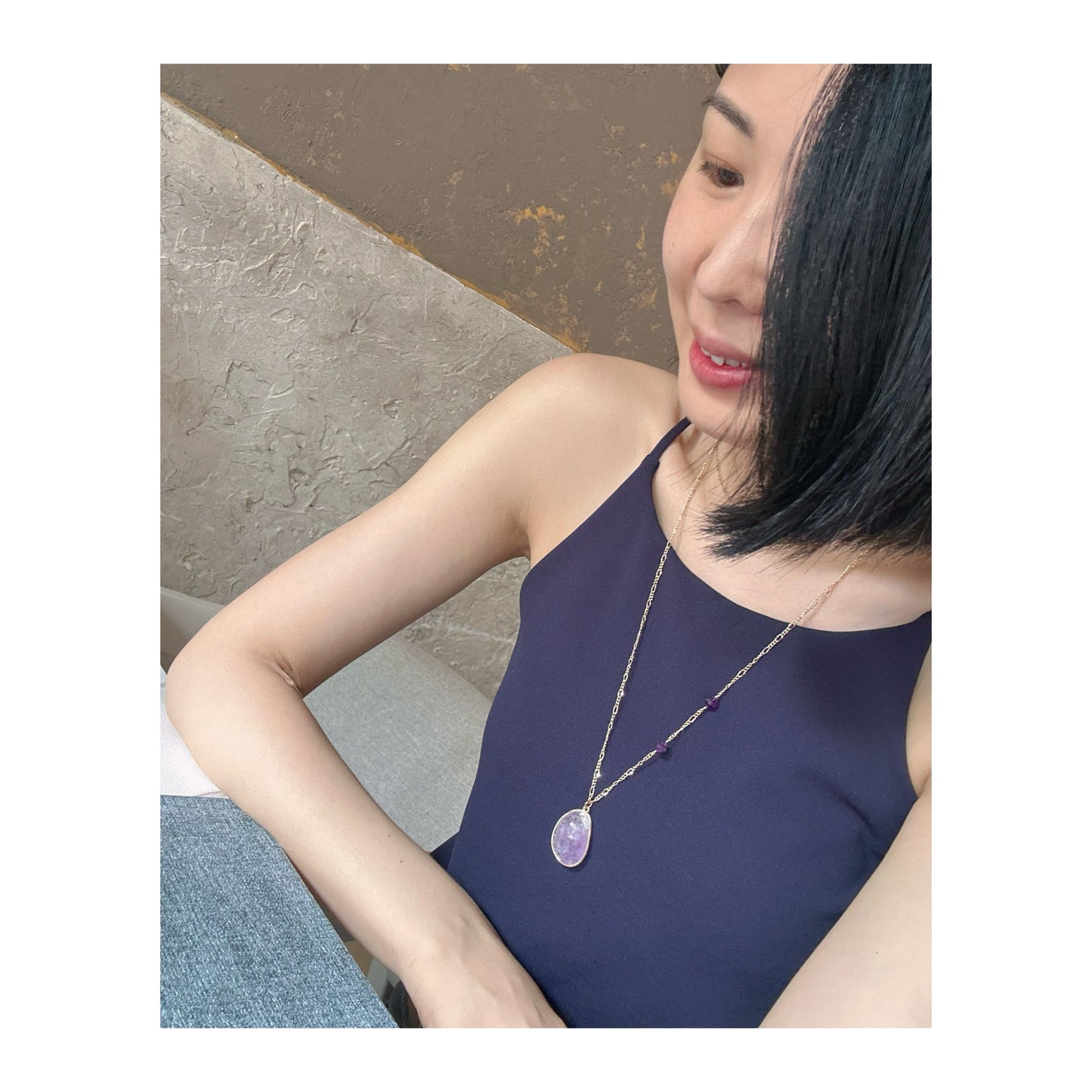 Amethyst Asymmetric Gold-plated Long Necklace