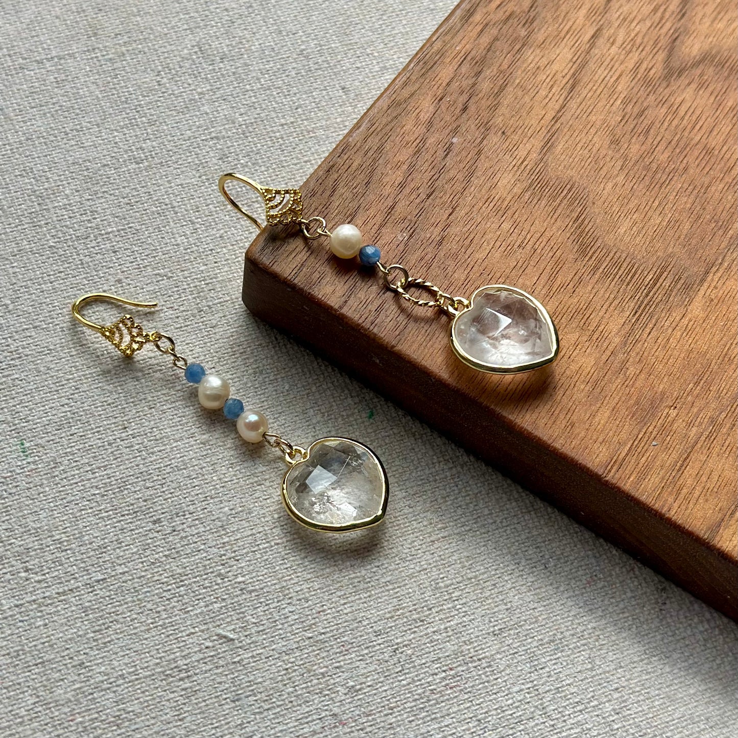 Clear Quartz Heart And Kyanite Gold-plated Earring