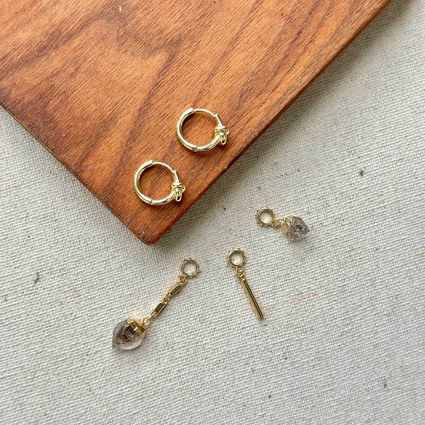 Multi-way Herkimer Diamond Gold-plated Ear Hoop
