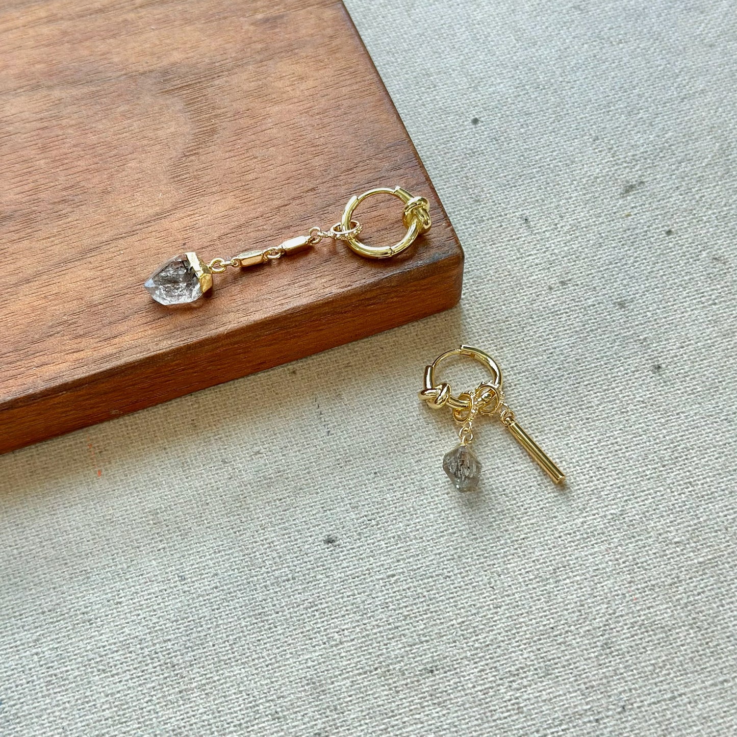 Multi-way Herkimer Diamond Gold-plated Ear Hoop