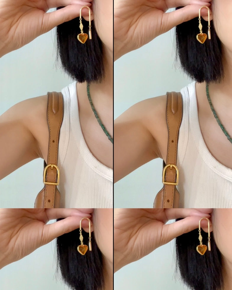 Amber Heart U-shaped Gold-plated Earring