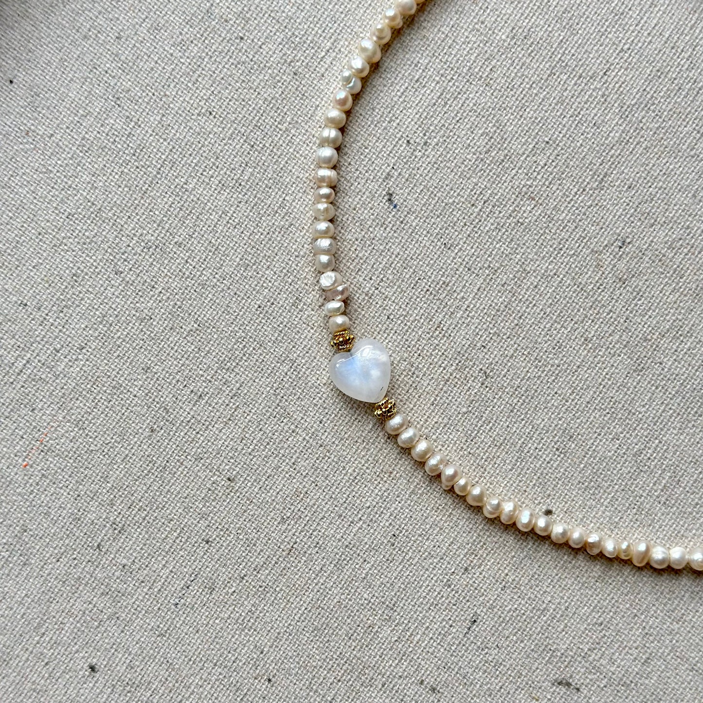 Freshwater Pearl Beaded And Moonstone Heart Necklace