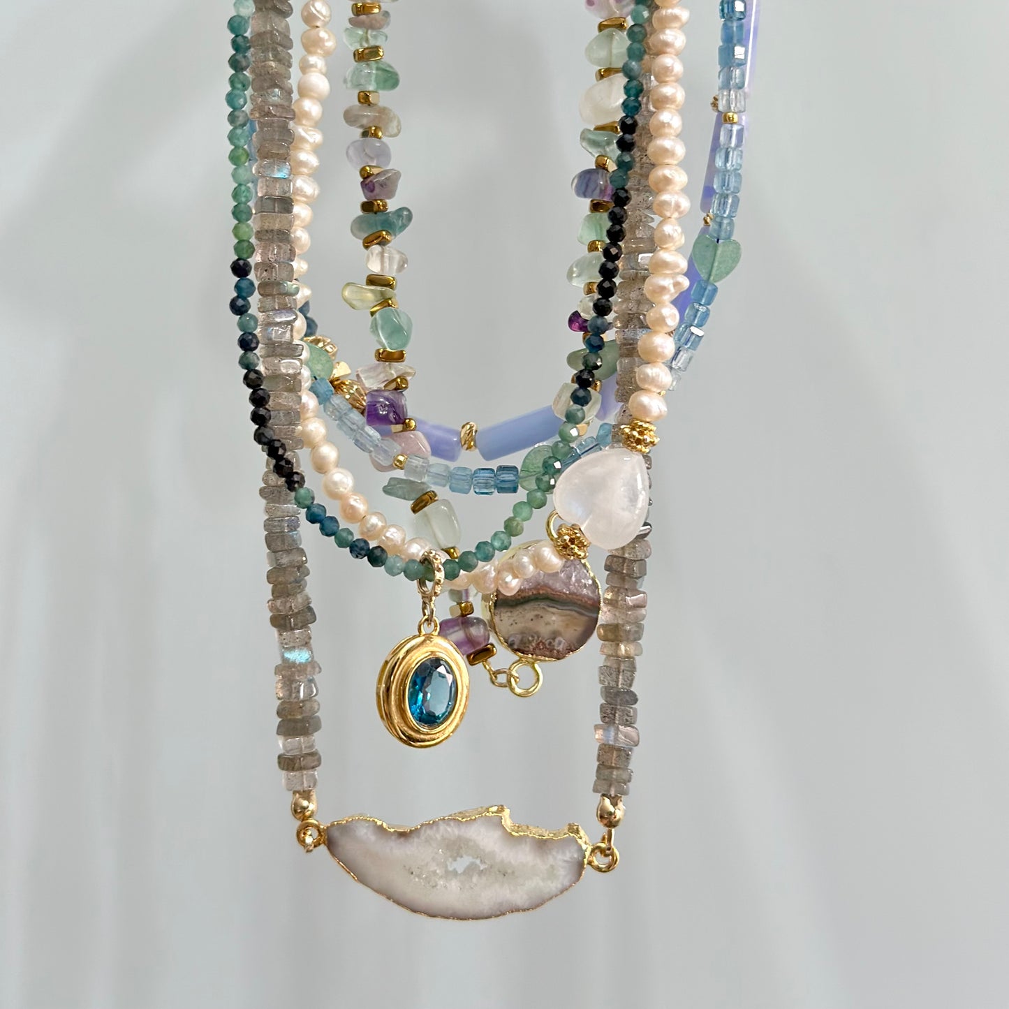 Freshwater Pearl Beaded And Moonstone Heart Necklace