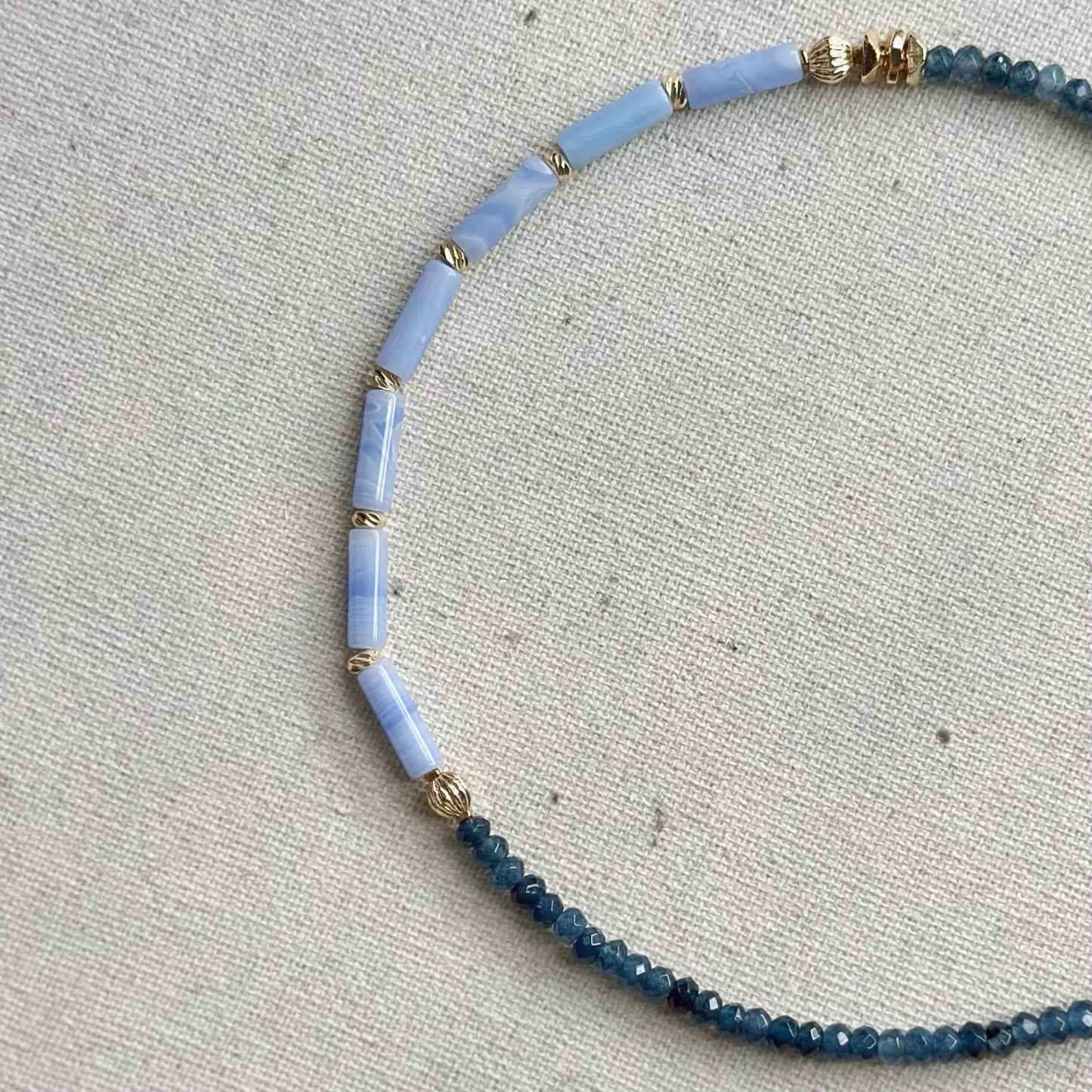 Blue Lace Agate And Blue Chalcedony Beaded Necklace