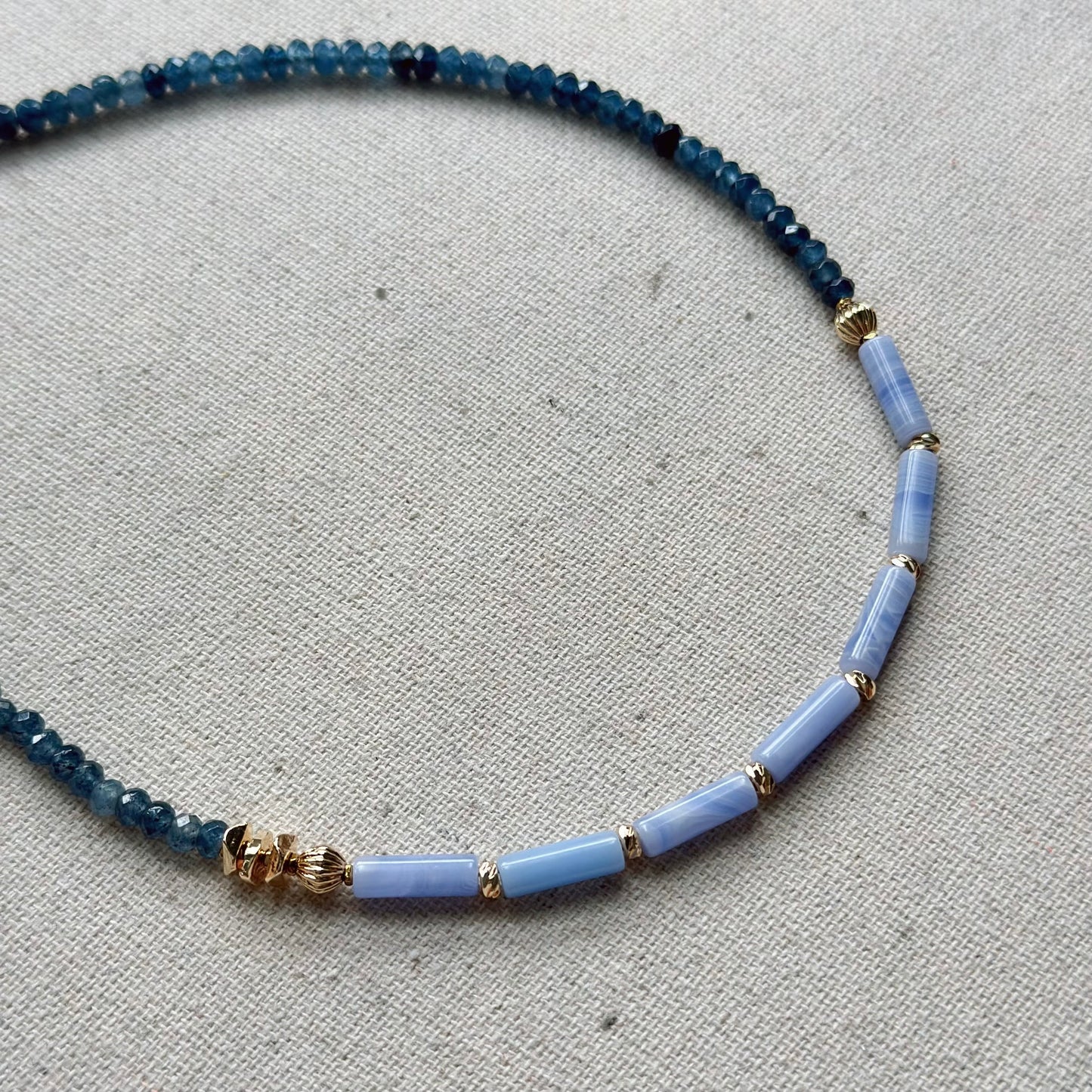 Blue Lace Agate And Blue Chalcedony Beaded Necklace
