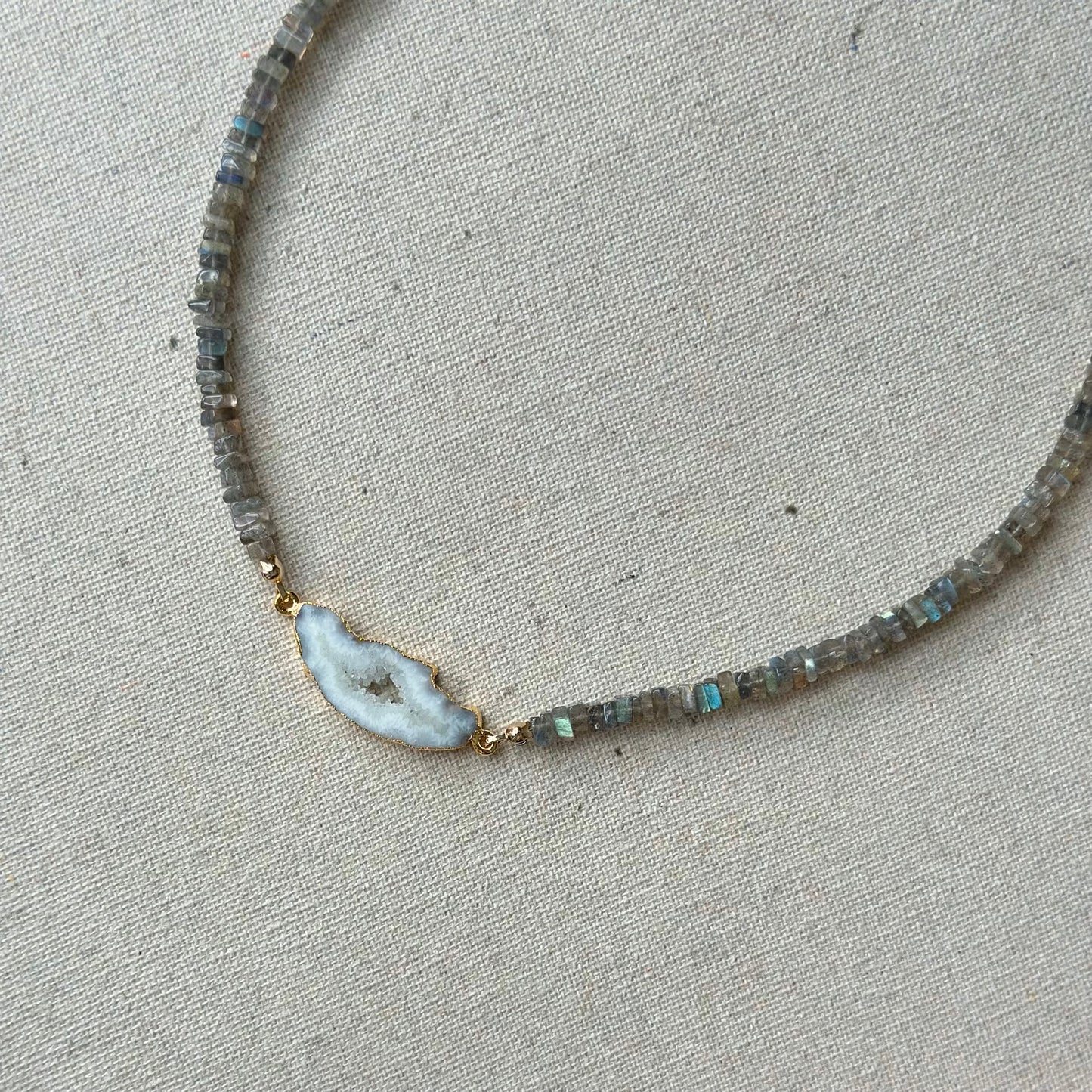 Labradorite Beaded And White Agate Necklace