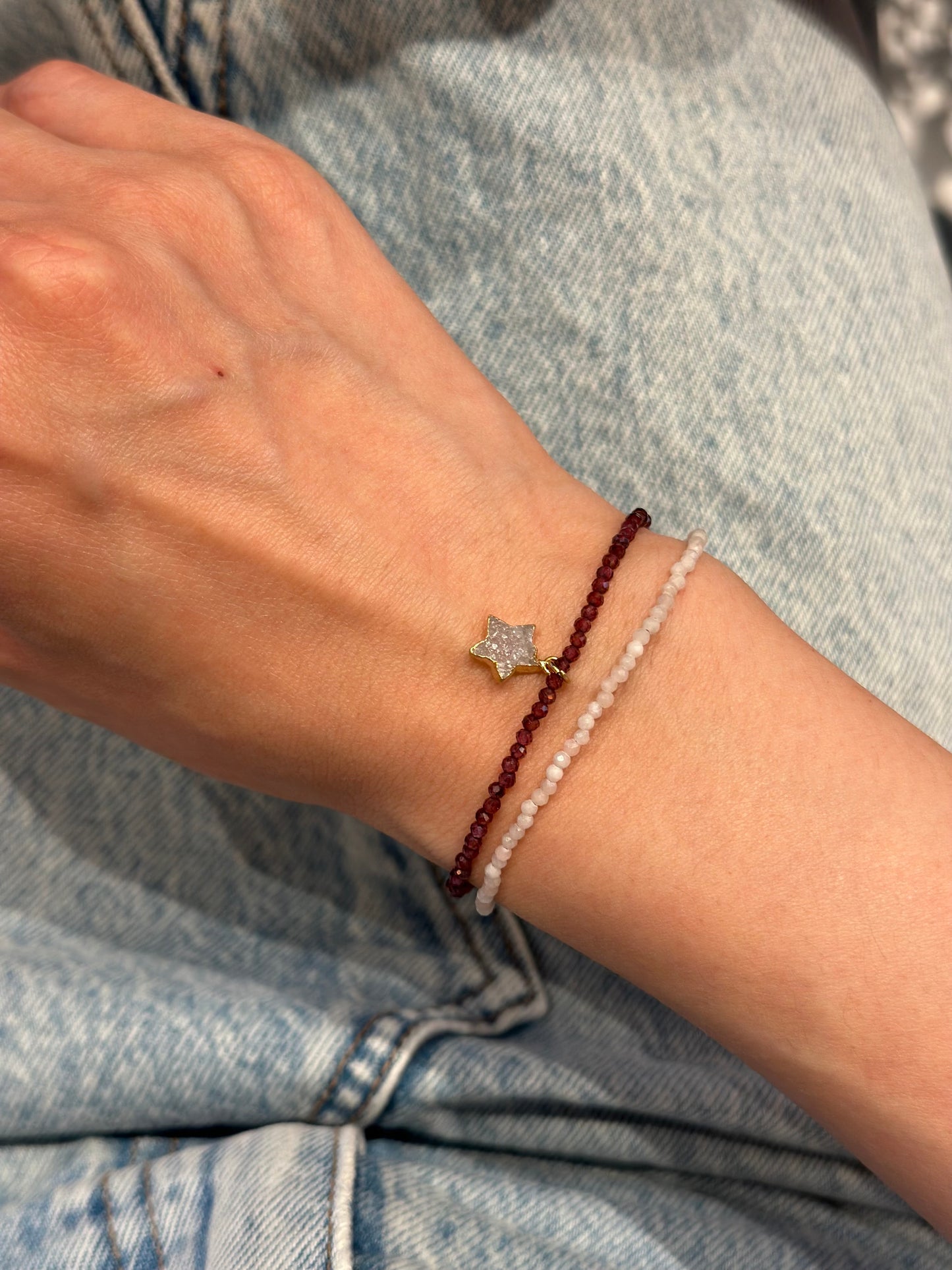 Garnet Beaded And Star Druzy Bracelet