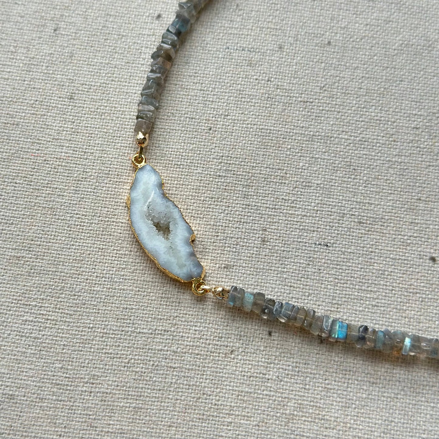 Labradorite Beaded And White Agate Necklace