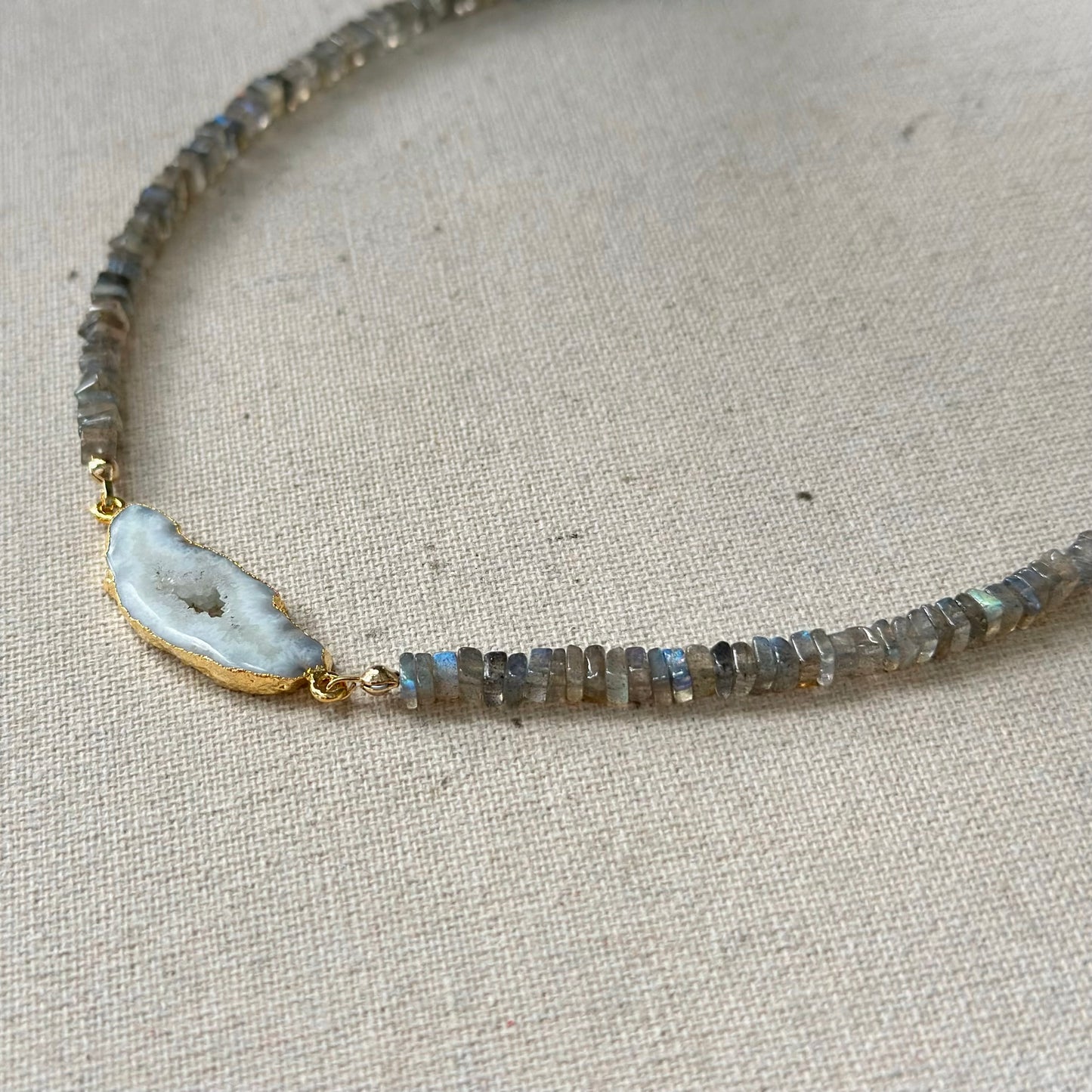 Labradorite Beaded And White Agate Necklace