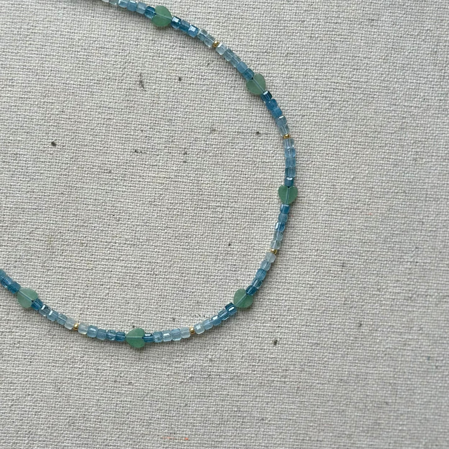 Aquamarine And Green Amethyst Heart Beaded Necklace