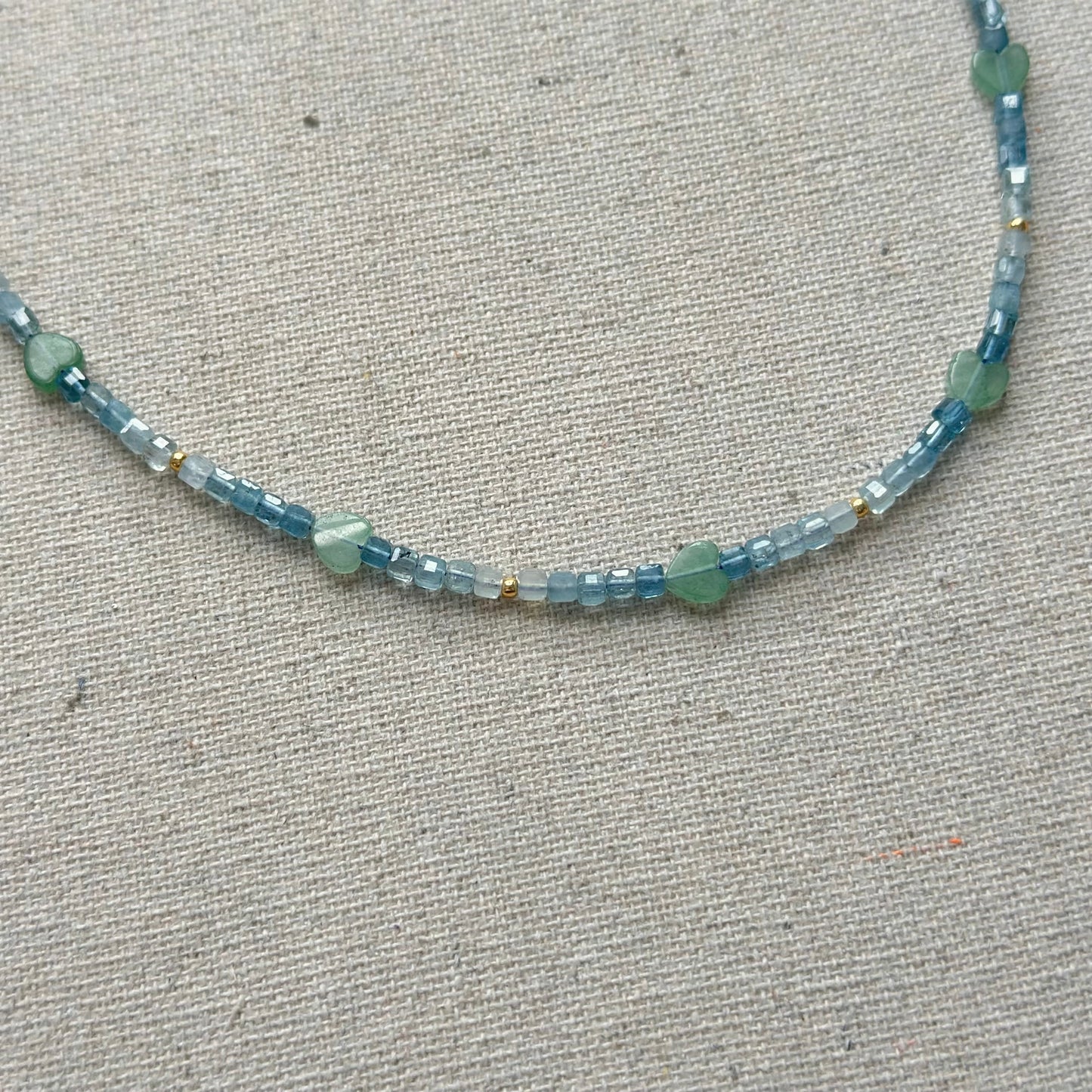 Aquamarine And Green Amethyst Heart Beaded Necklace