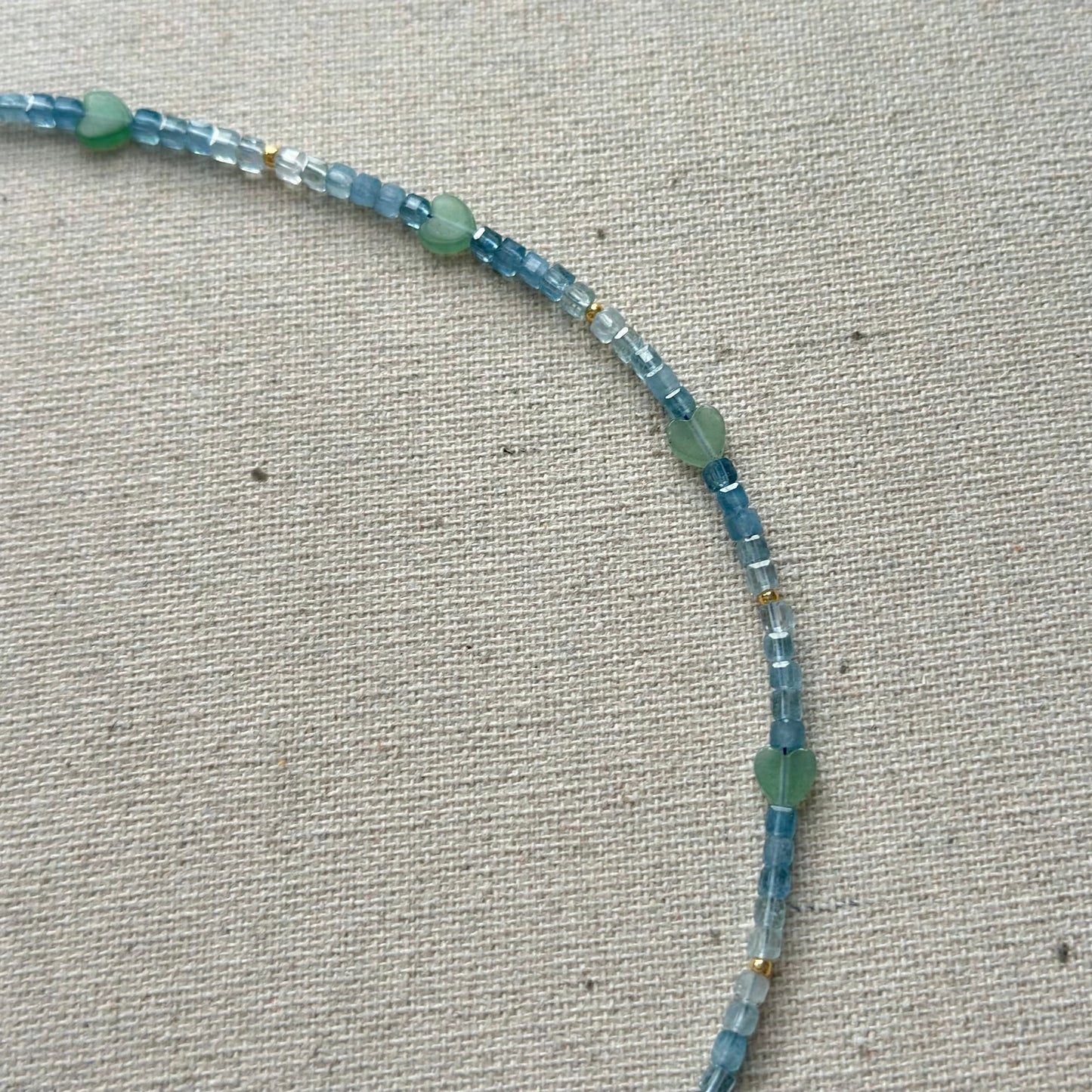 Aquamarine And Green Amethyst Heart Beaded Necklace