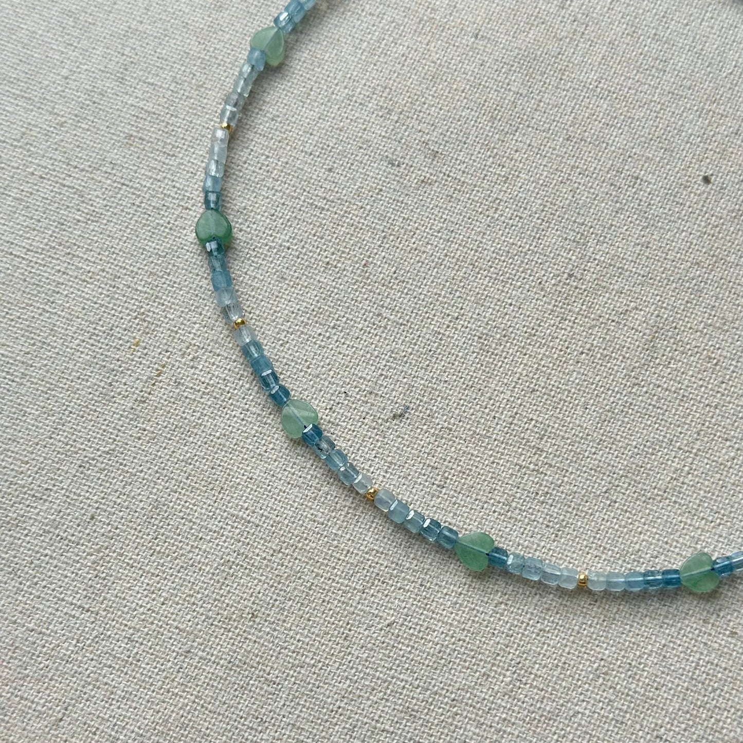 Aquamarine And Green Amethyst Heart Beaded Necklace
