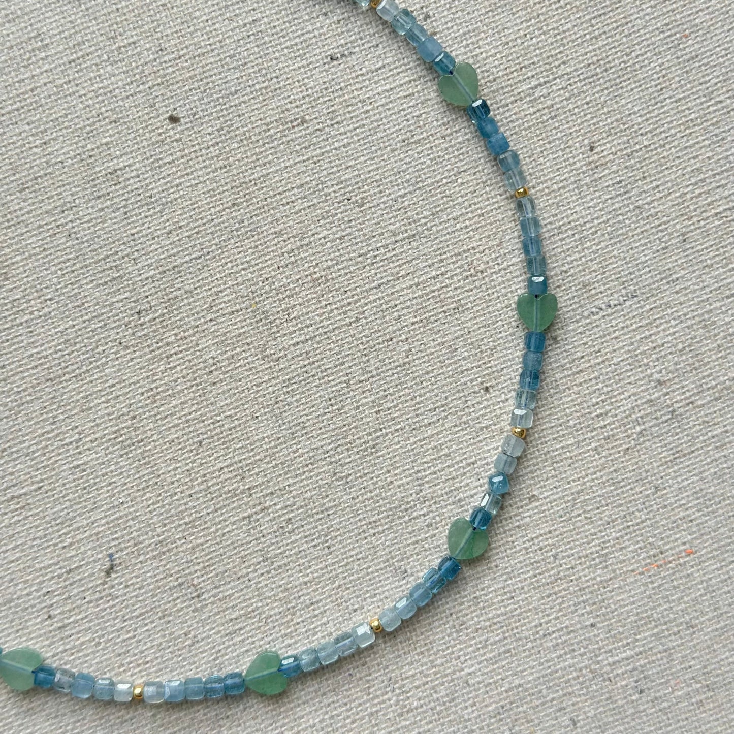 Aquamarine And Green Amethyst Heart Beaded Necklace