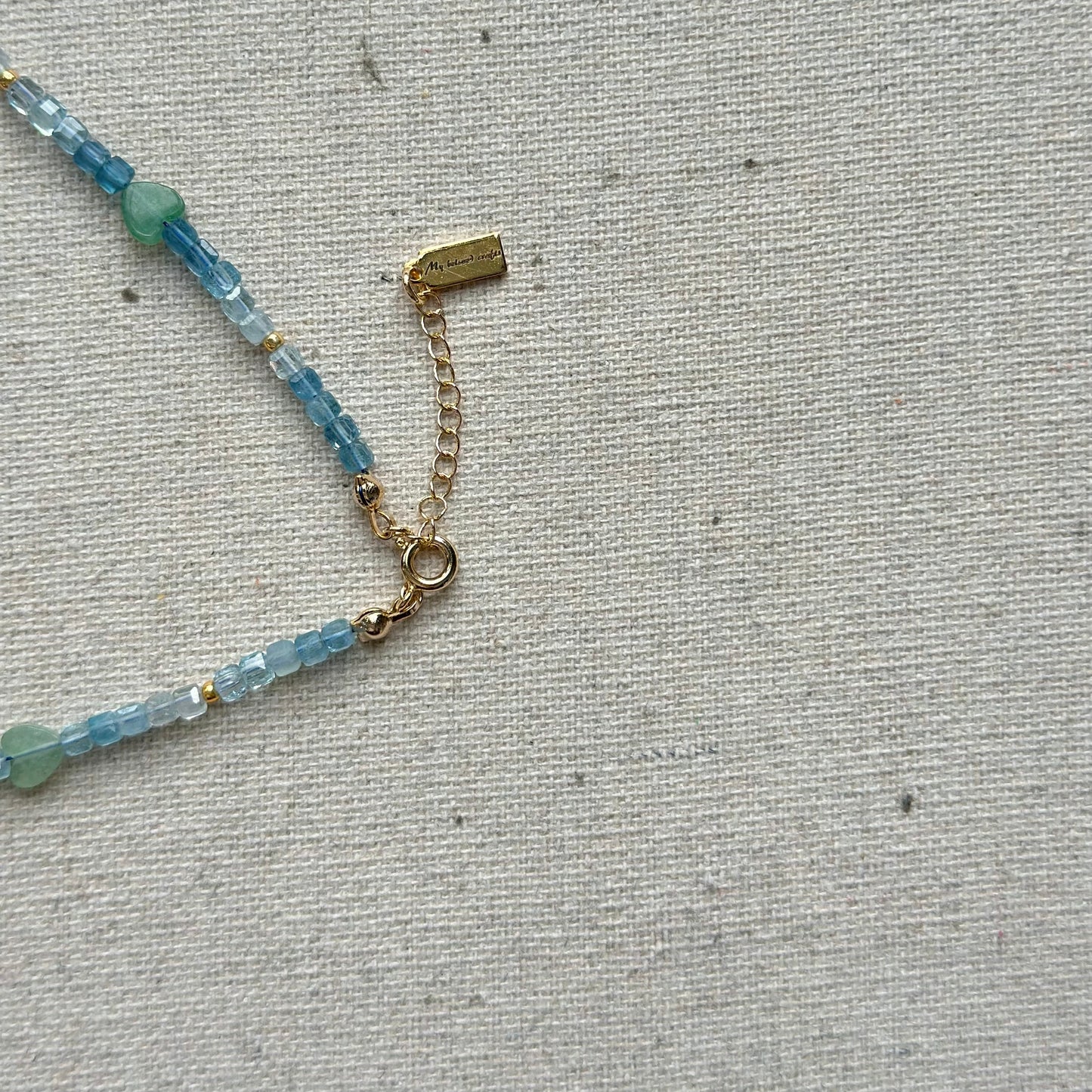 Aquamarine And Green Amethyst Heart Beaded Necklace