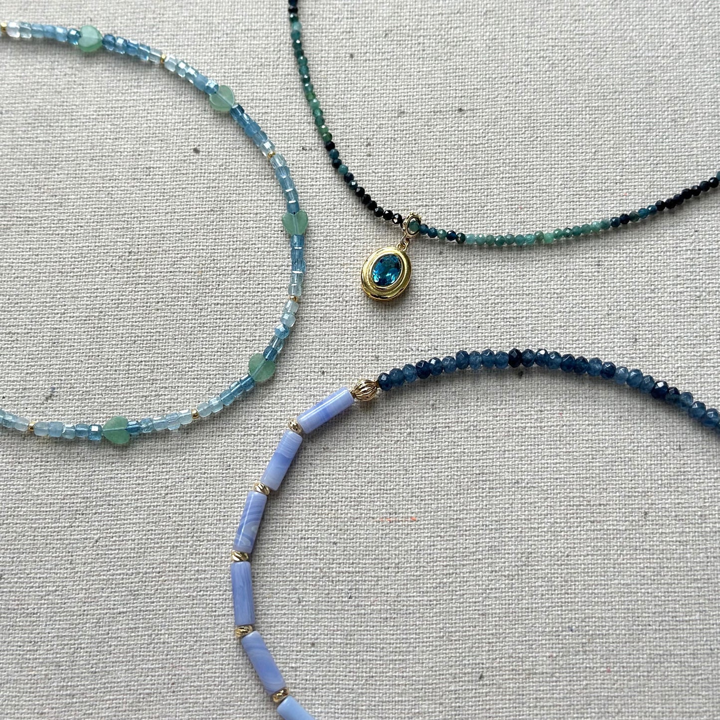 Aquamarine And Green Amethyst Heart Beaded Necklace
